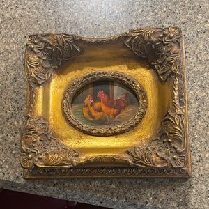 Vintage Gold Framed Rooster Artwork